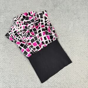 vintage y2k black/pink geometric square print office siren silky coquette tank L